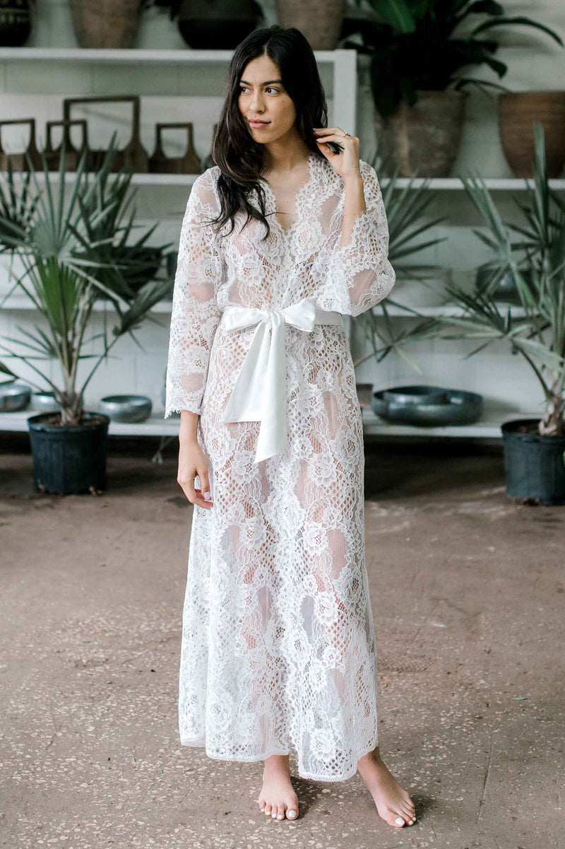 Leah boho lace robe in Ivory or Black