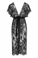 Margot Midi lace kimono robe in Ivory