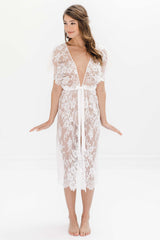 Margot Midi lace kimono robe in Ivory