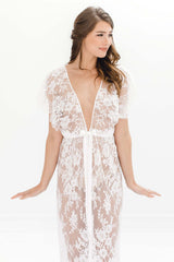 Margot Midi lace kimono robe in Ivory