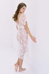 Margot Midi lace kimono robe in Ivory