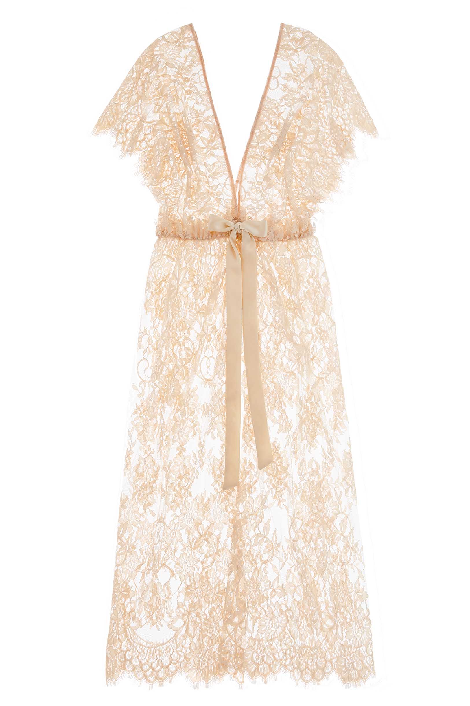 Margot Midi lace kimono robe in Blush pink
