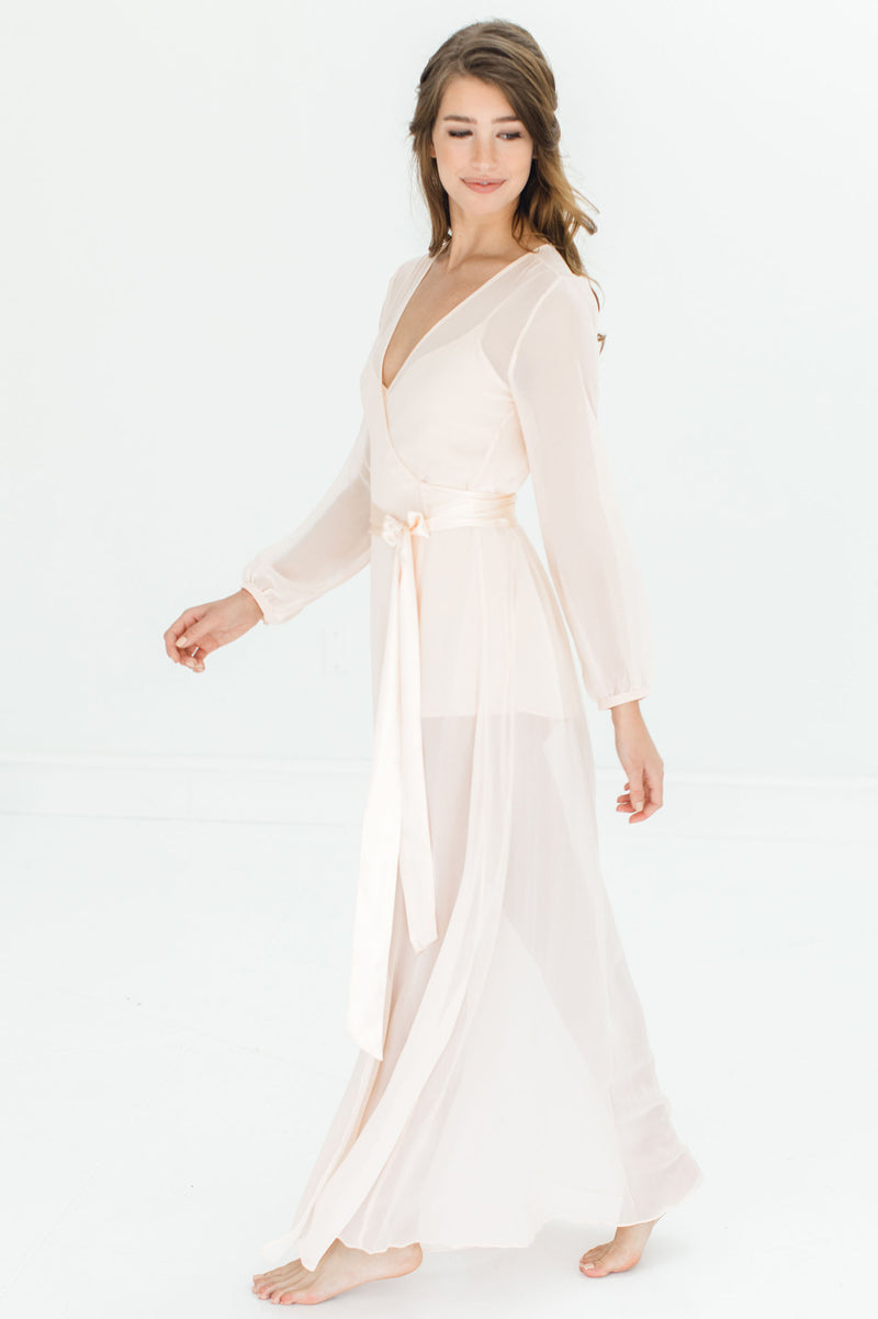 Nina Silk Chiffon Wrap Robe in Blush pink