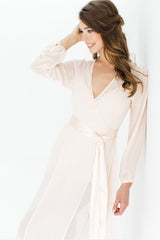 Nina Silk Chiffon Wrap Robe in Blush pink