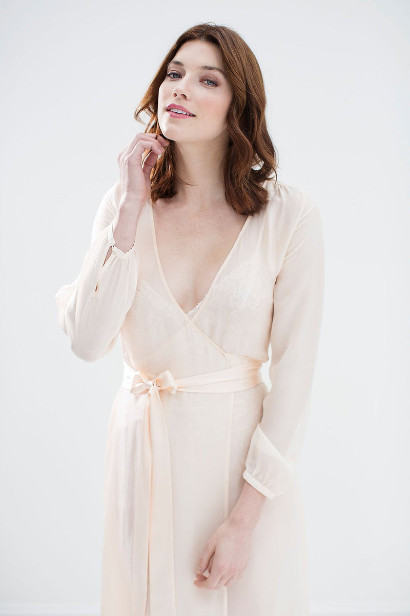 Nina Silk Chiffon Wrap Robe in ivory or blush - style R130