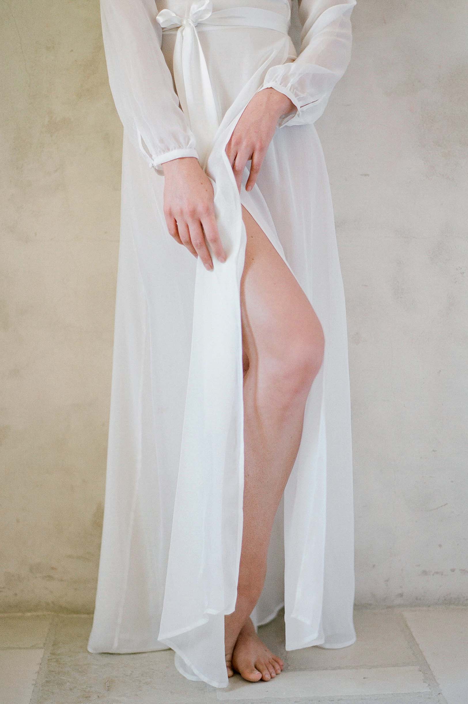 Nina Silk Chiffon Wrap Robe in Ivory