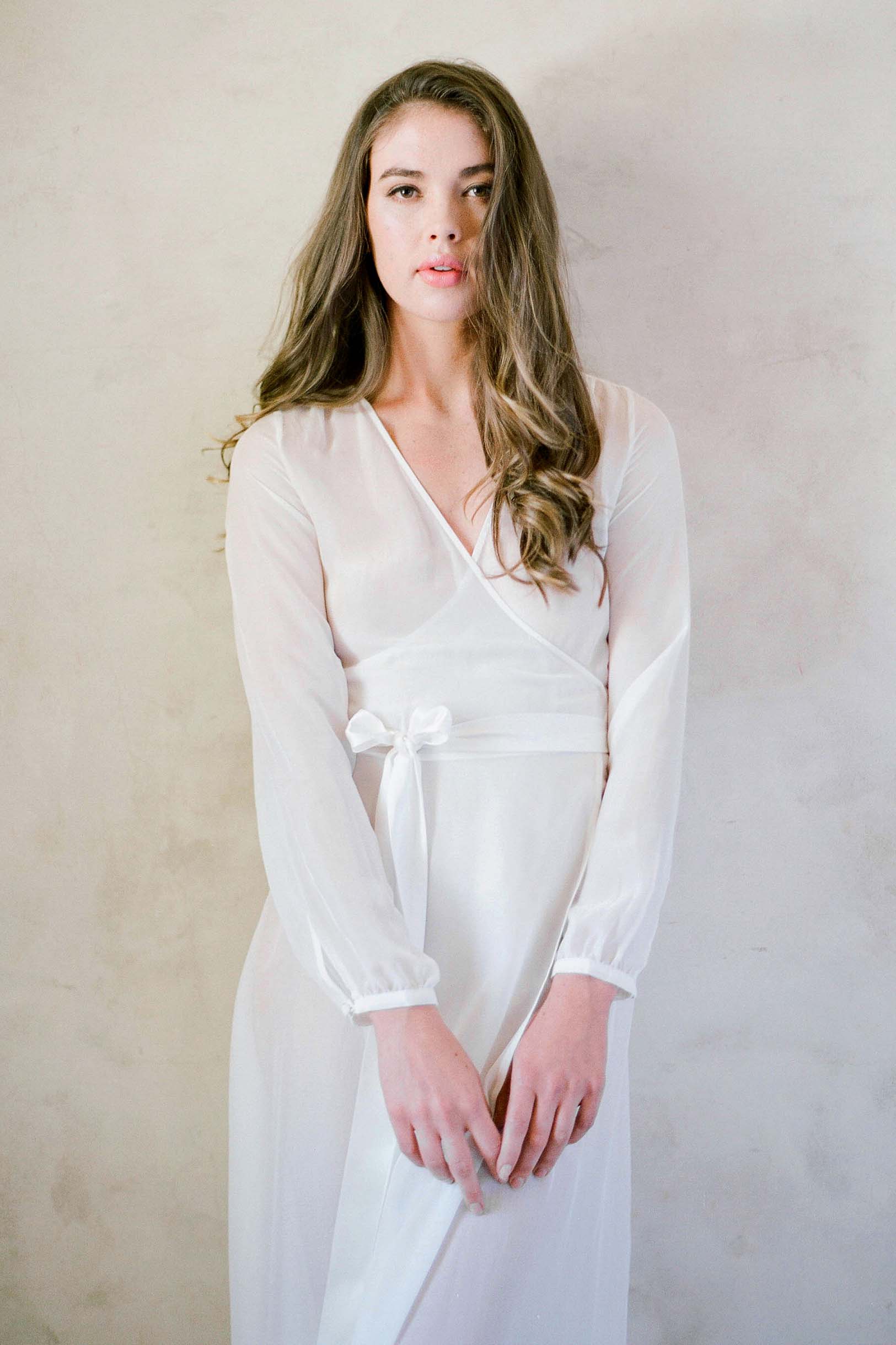 Nina Silk Chiffon Wrap Robe in Blush pink