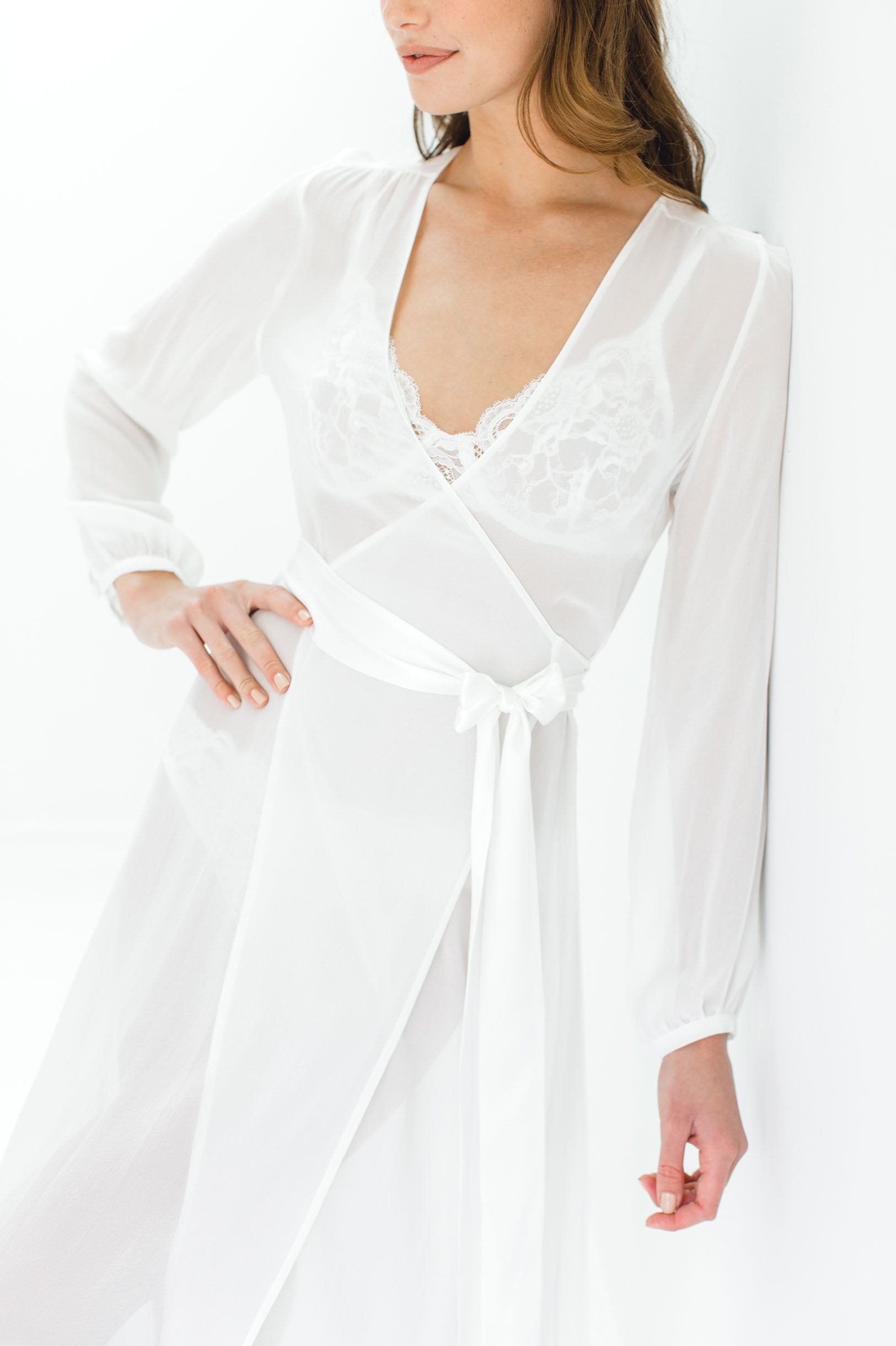 Nina Silk Chiffon Wrap Robe in Ivory