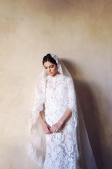 Roseline mantilla french lace veil in ivory or off-white