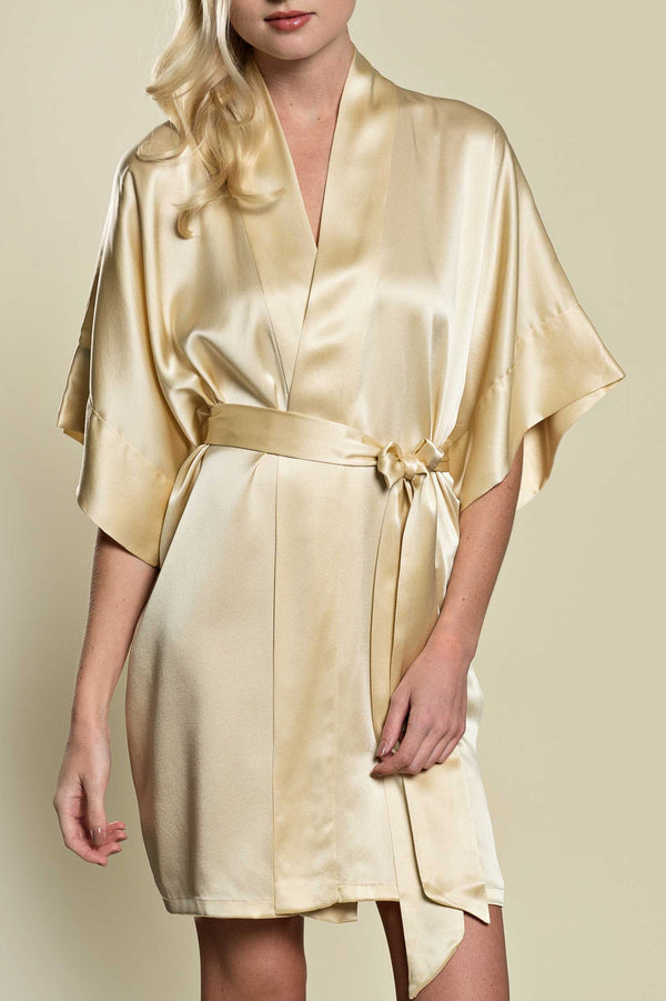 Samantha silk kimono robe in gold