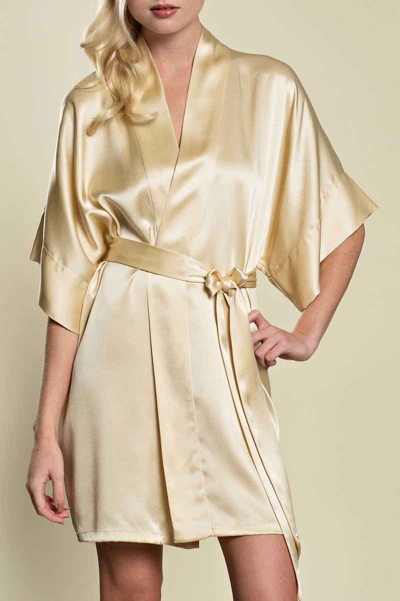 Samantha silk kimono robe in gold
