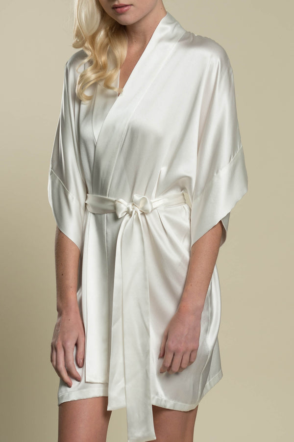 Samantha Silk Getting Ready Robe Bridal Kimono Bridesmaids Gift Ivory