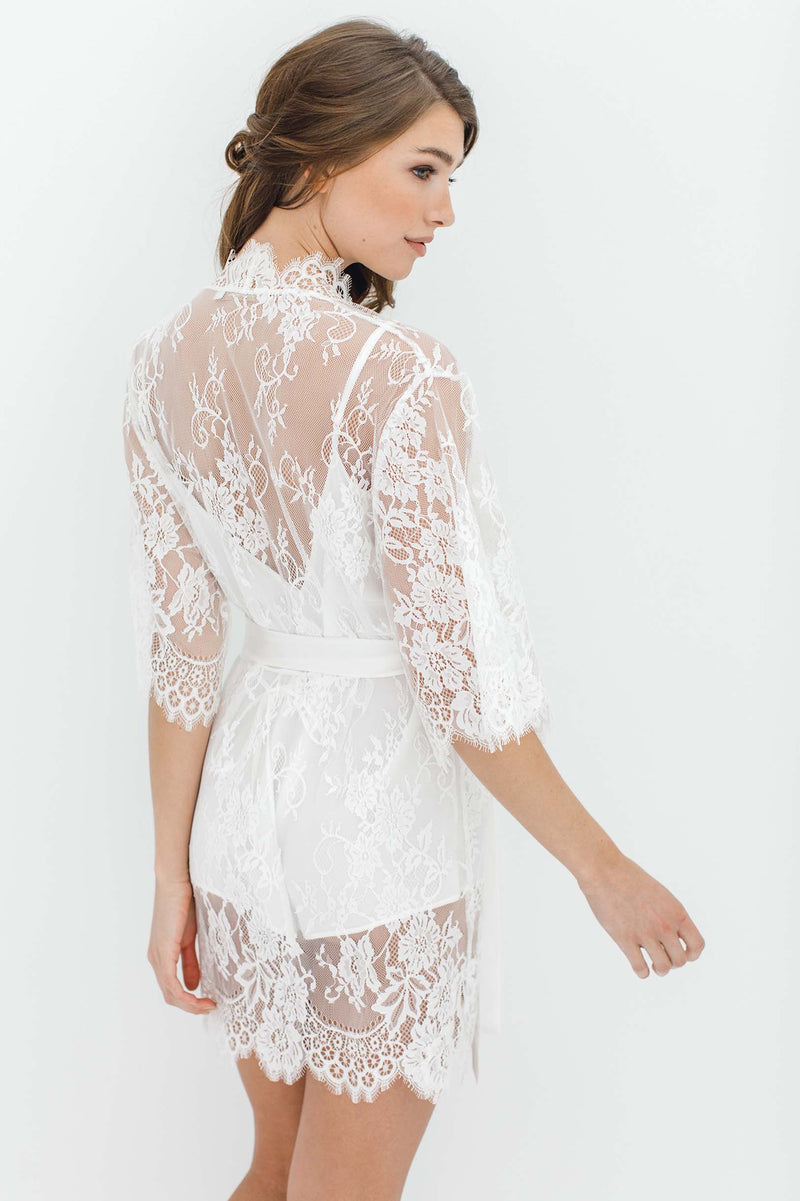 Swan Queen lace kimono bridal robe in Ivory