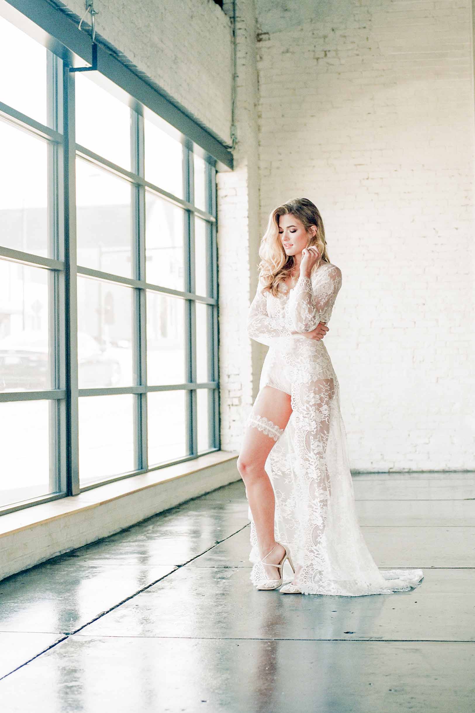 Swan Queen long bridal lace robe gown with scalloped train in Ivory