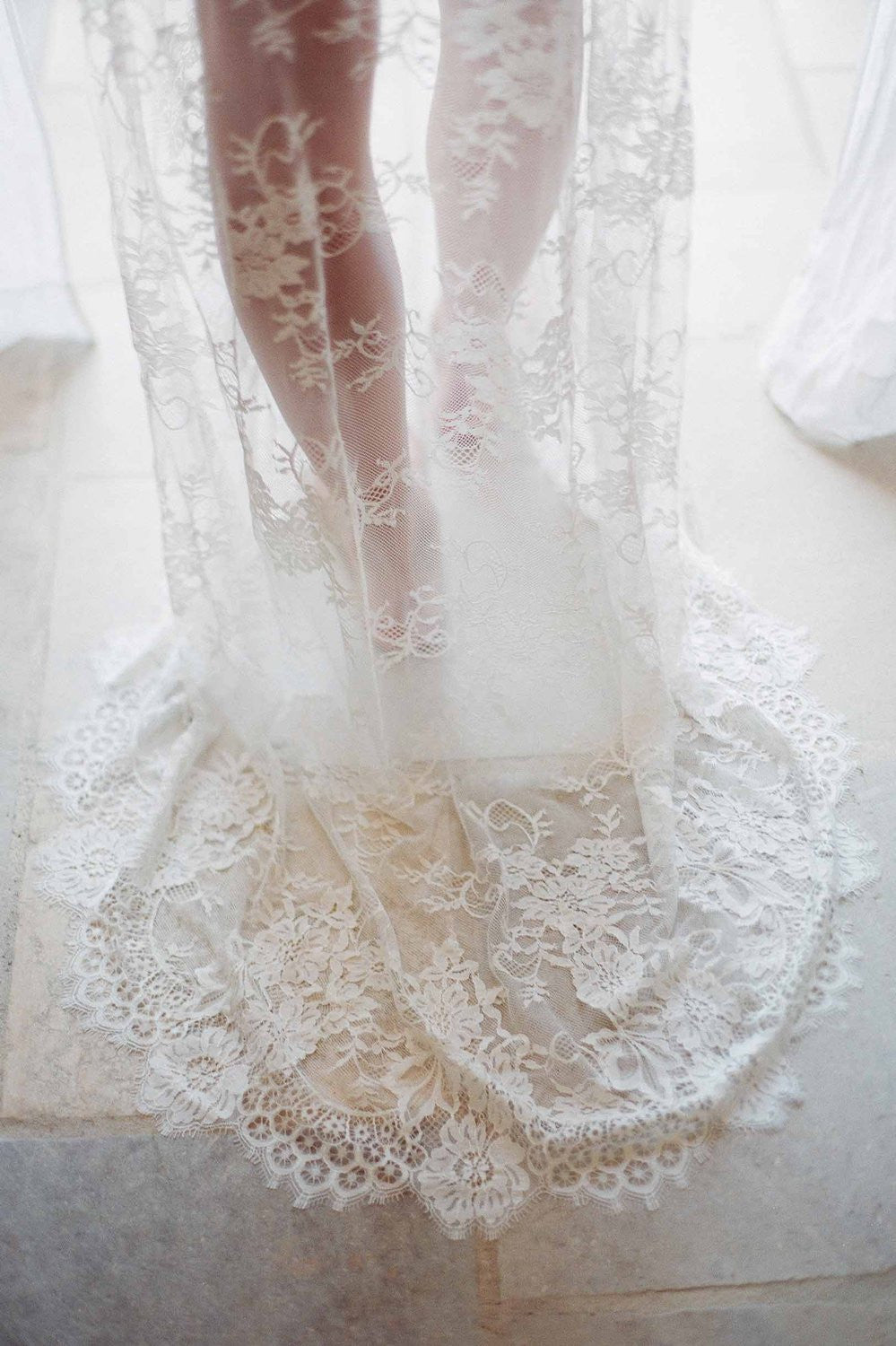 SWAN QUEEN LONG LACE ROBE GOWN WITH TRAIN IN IVORY