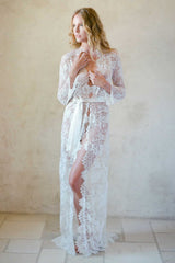 SWAN QUEEN LONG LACE ROBE GOWN WITH TRAIN IN IVORY