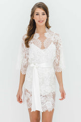 Swan Queen lace kimono bridal robe in Ivory