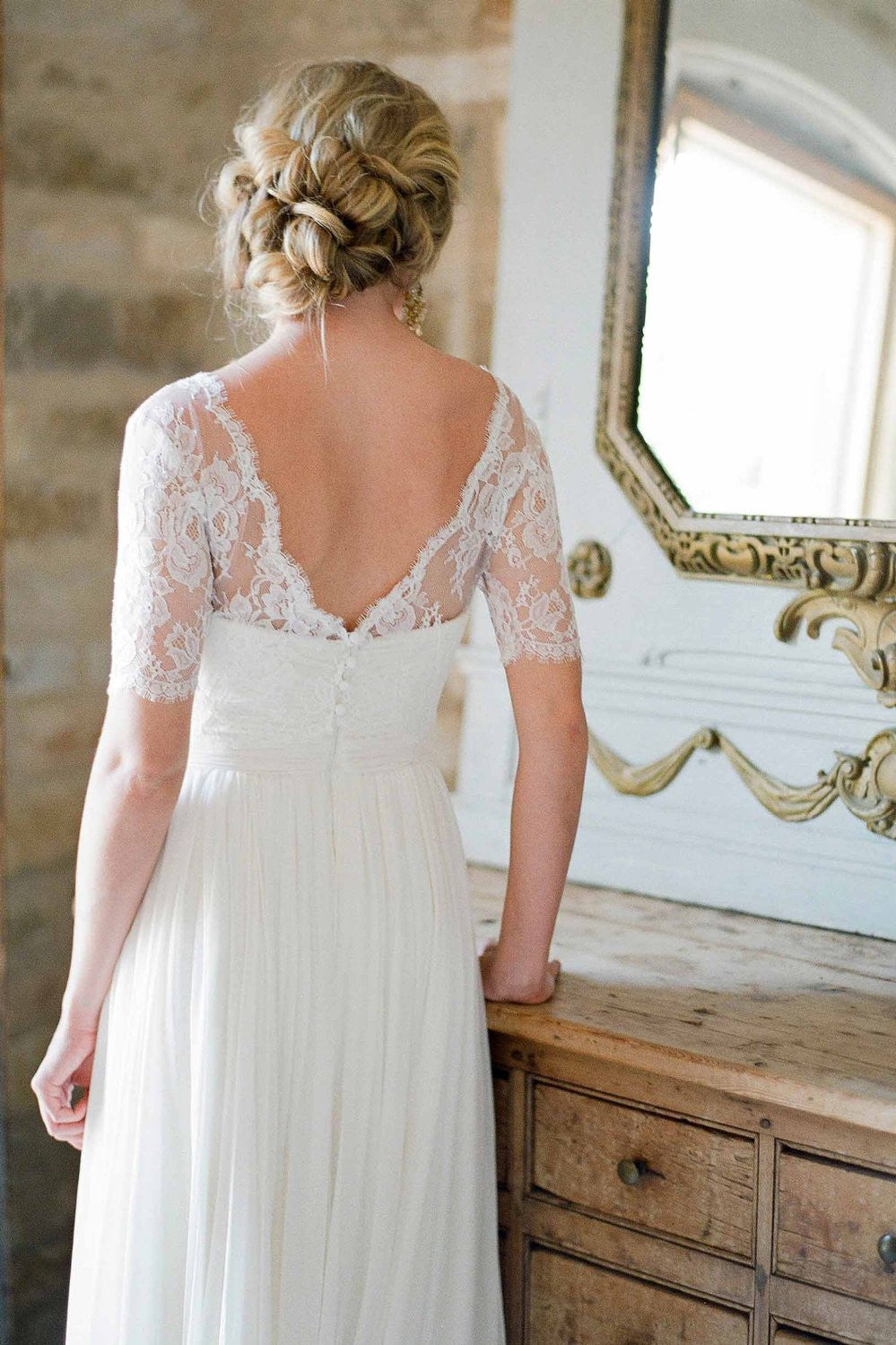 TALI FRENCH LACE COVER UP V BACK TOPPER IN IVORY