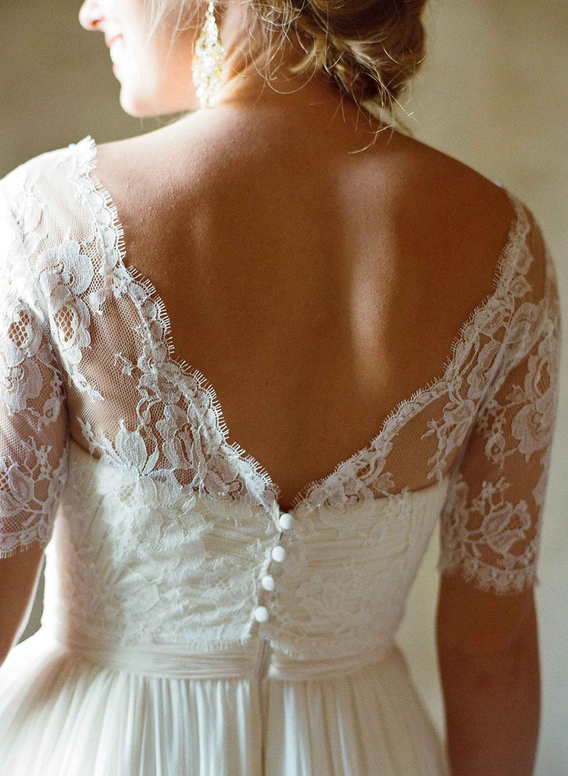 Tali French lace cover up V back topper in Ivory