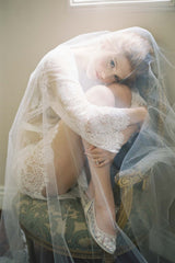Boudoir Bridal Lace Robe in Ivory with bella bella shoes