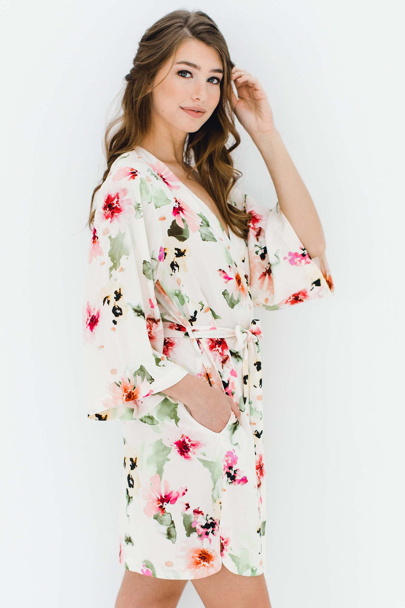 Watercolor Dreams Floral print Bridesmaids Robes Bridal party Kimono Robe