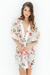 Watercolor Dreams Floral print Silk Chiffon Kimono Robe
