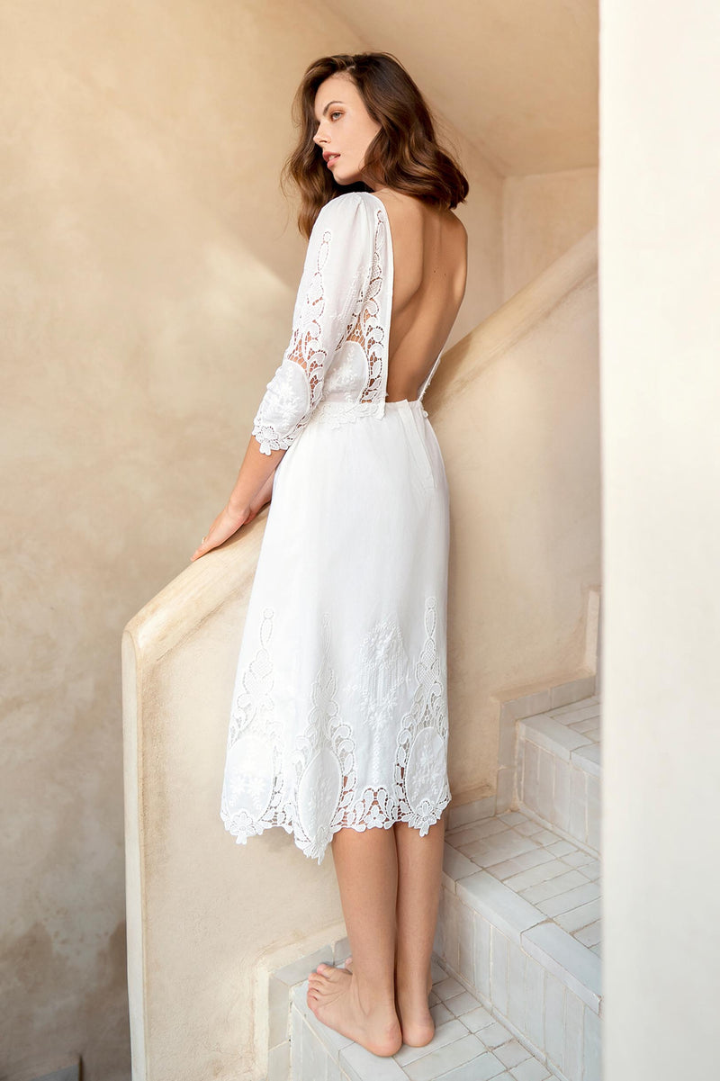 Dolce broderie anglaise embroidered cotton midi dress
