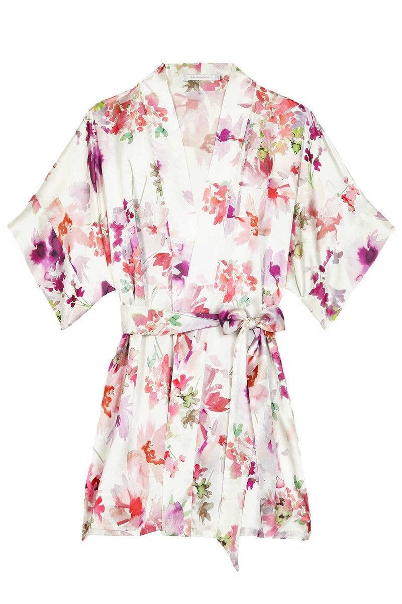 Samantha Silk Kimono Robe in Cherry Blossom