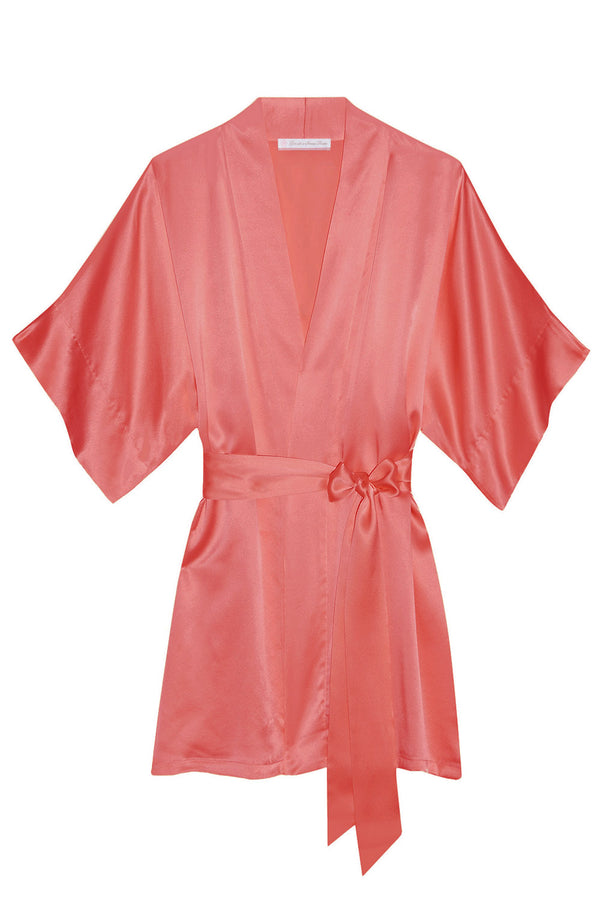 Samantha Silk Kimono Robe in Coral - style 300