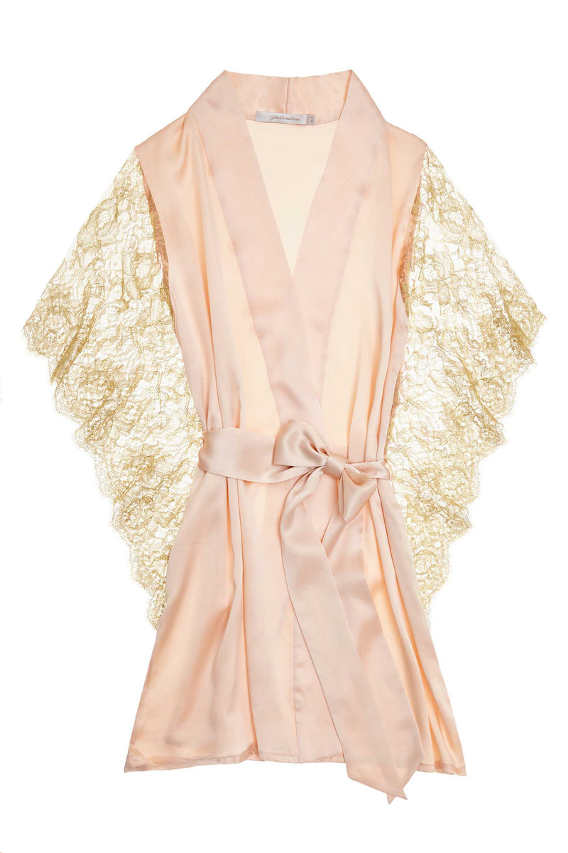 Grace winged Silk & Lace Kimono Robe with butterfly sleeves