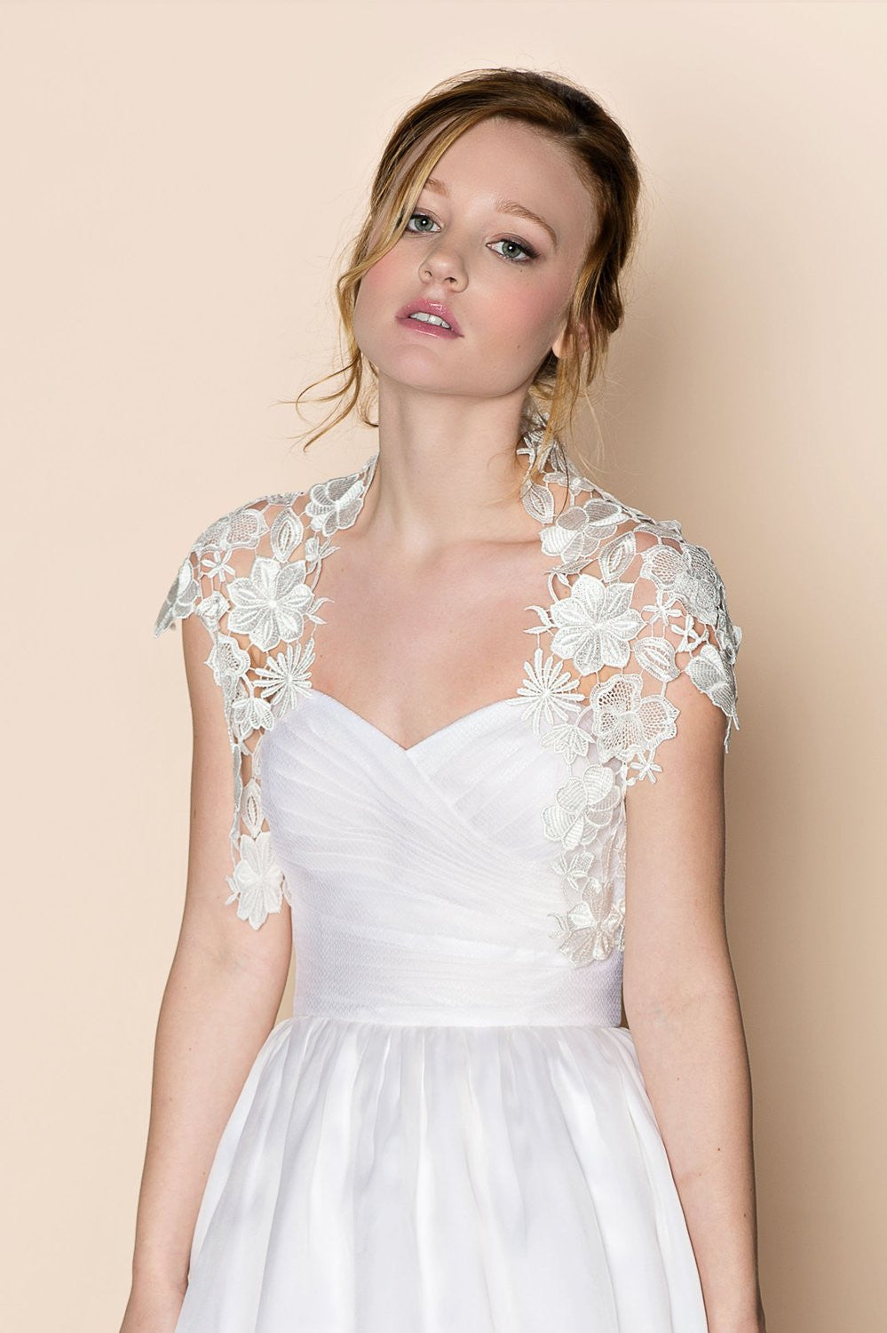 Krista Italian guipure lace cap sleeves bolero shrug
