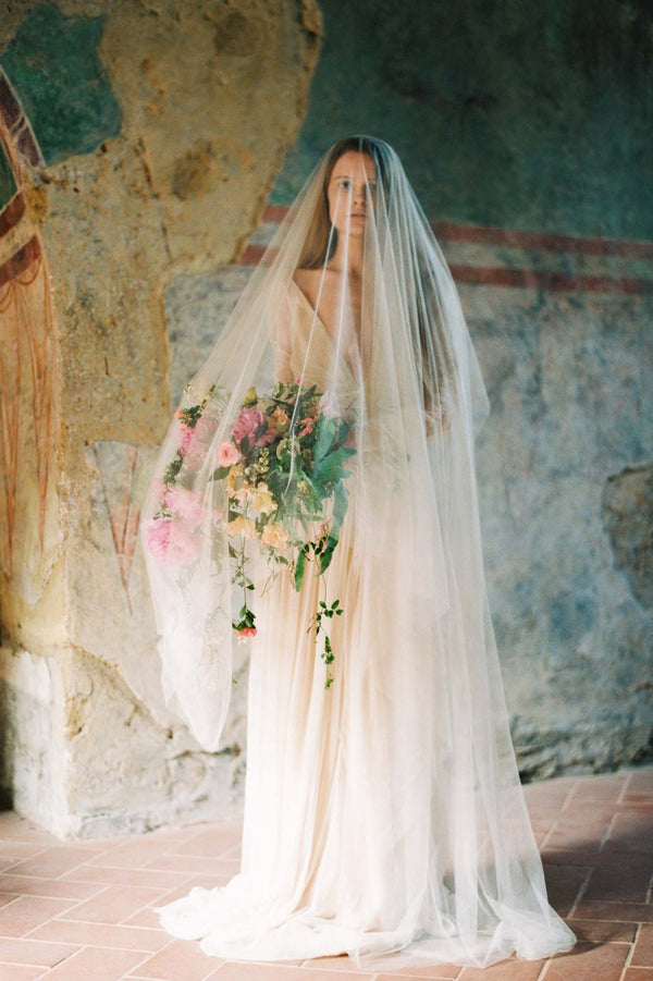 Heirloom blusher sheer Silk Tulle veil in Ivory