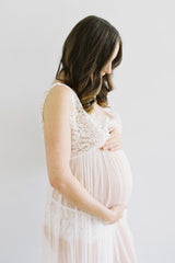 Jen French lace and silk tulle gown in ivory