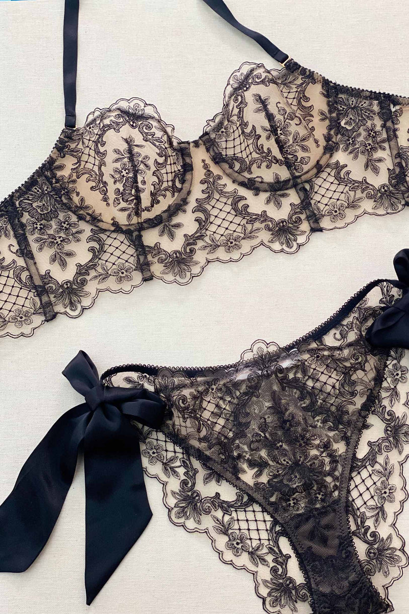 Joy French embroidery lingerie set in Black