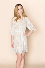 Kate French Lace & silk lined wedding robe wrap in off white