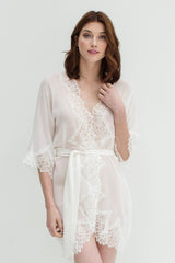 LACY SILK CHIFFON AND LACE KIMONO ROBE IN IVORY