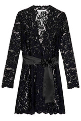 Lauren Stretch French Lace Robe in Black