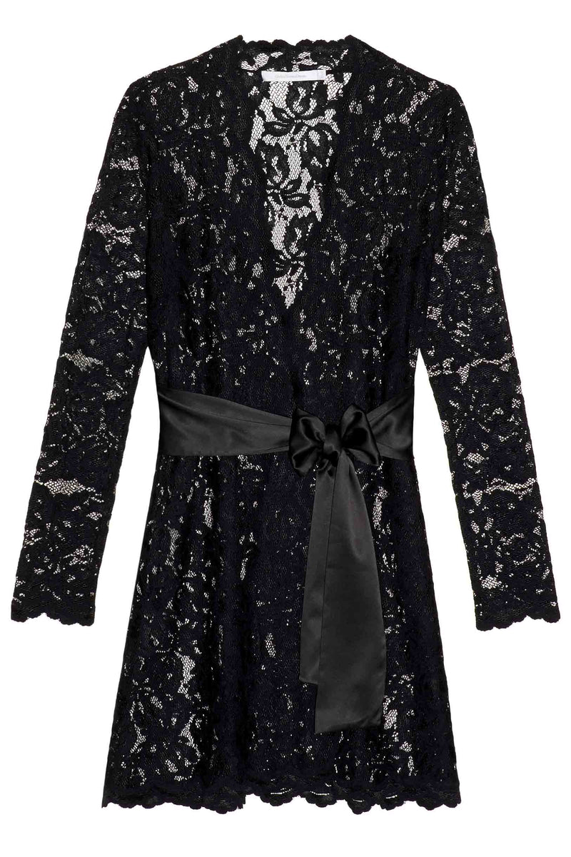 Lauren Stretch French Lace Robe in Black