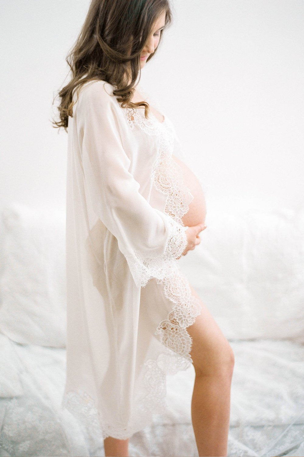 Olivia macrame lace and silk chiffon robe