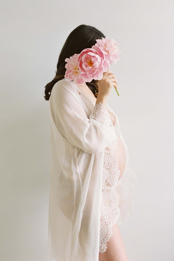 Olivia macrame lace and silk chiffon robe