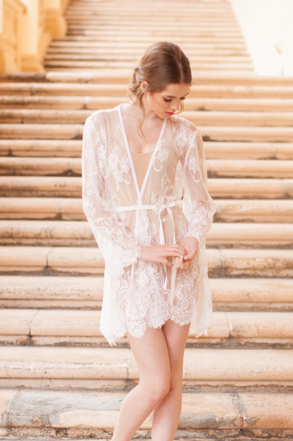 Boudoir Bridal Lace Robe in Ivory Bridal Party