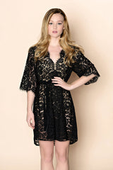 ELIZABETH SCALLOP COTTON LACE ROBE IN BOUDOIR BLACK - STYLE 120