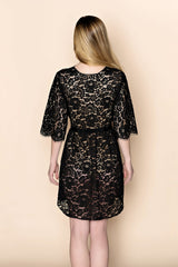 ELIZABETH SCALLOP COTTON LACE ROBE IN BOUDOIR BLACK - STYLE 120