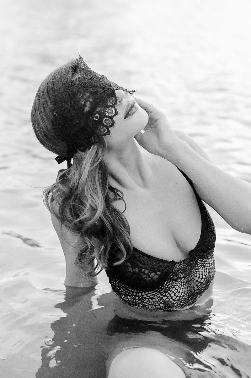 Rayna Alencon Lace Blindfold Boudoir Venetian Eye Mask in black - style 60