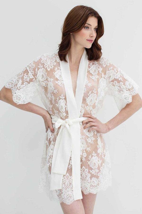 Rosa French lace kimono robe in Off-white - style #R97SS