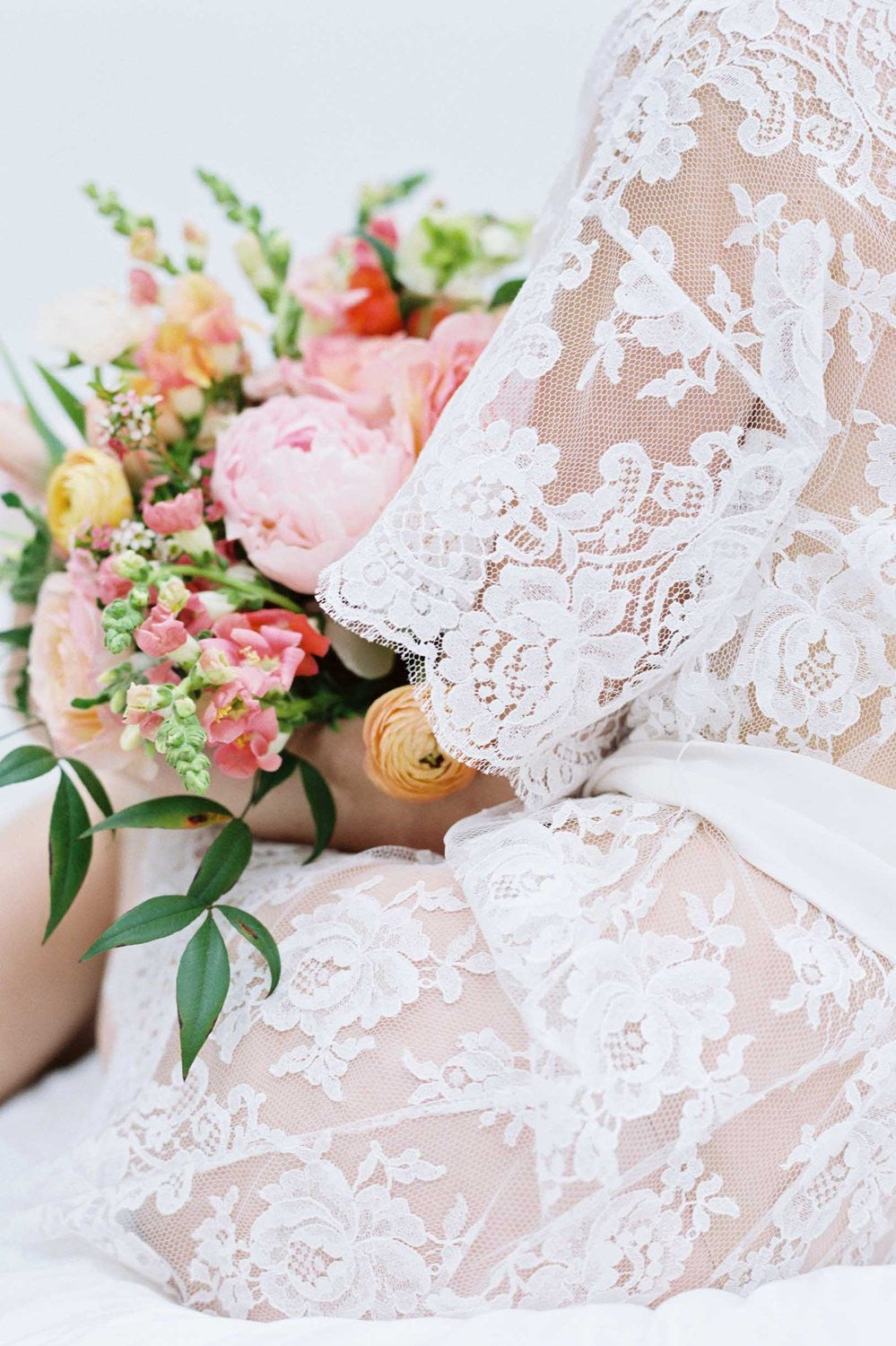 Rosa French lace kimono robe in Off-white - style #R97SS