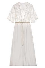 Rose French lace dressing robe in Ivory