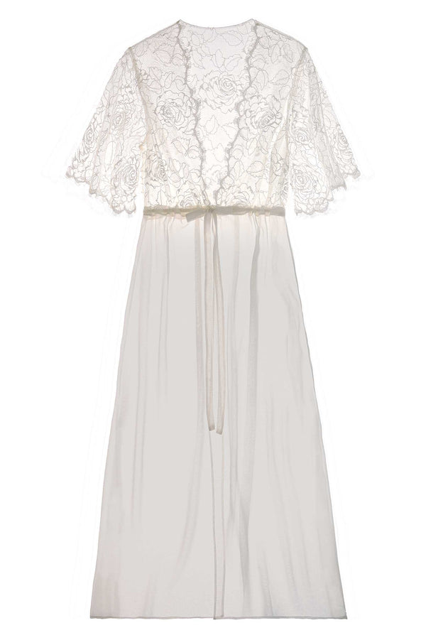 Rose French lace dressing robe in Ivory