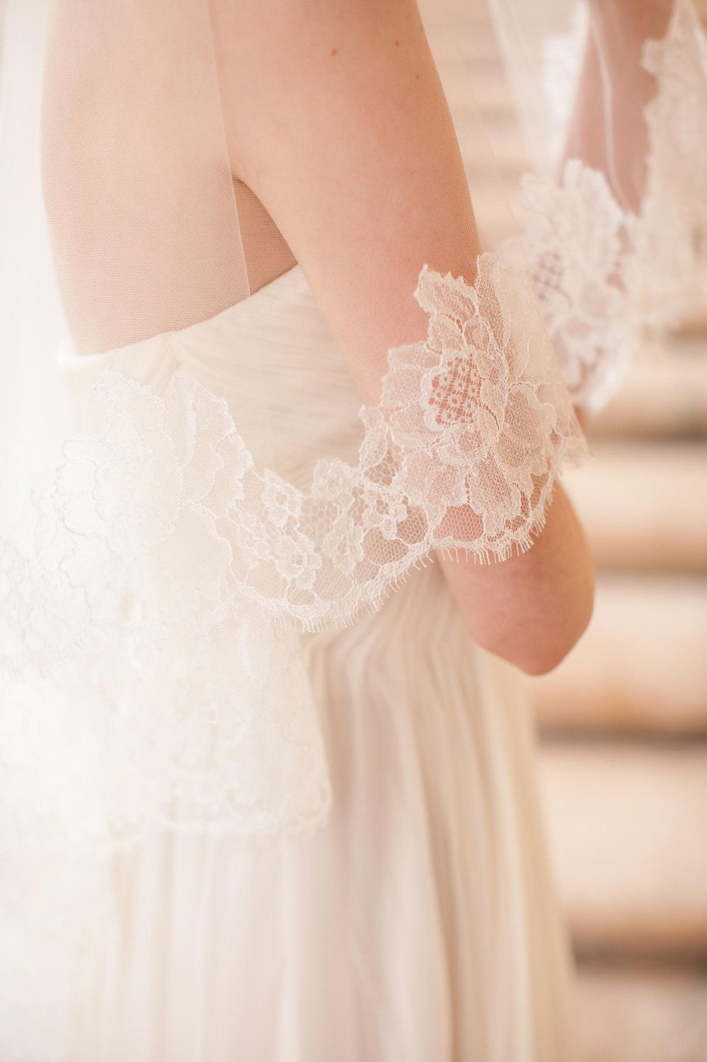Roseline French Lace Veil in Ivory or Off-white