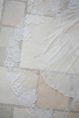 Roseline French Lace Cathedral Veil in Ivory or Off-white - style V70